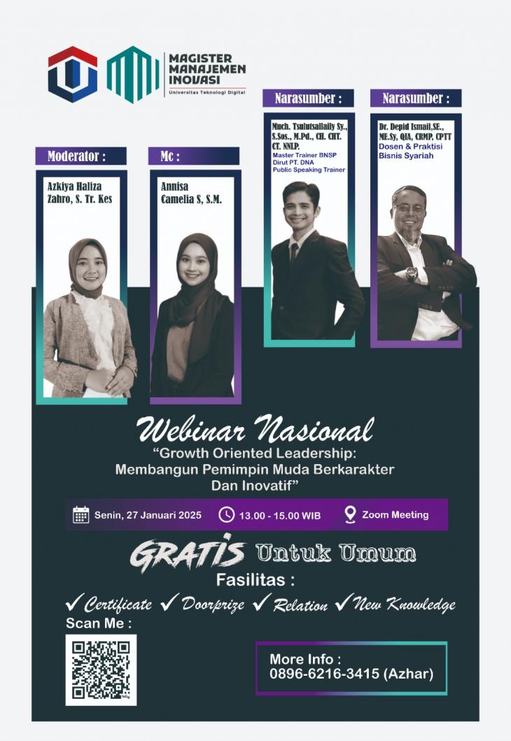 📢 WEBINAR NASIONAL 🎓 "Growth-Oriented Leadership: Membangun Pemimpin Muda Berkarakter dan Inovatif" 🌱💡