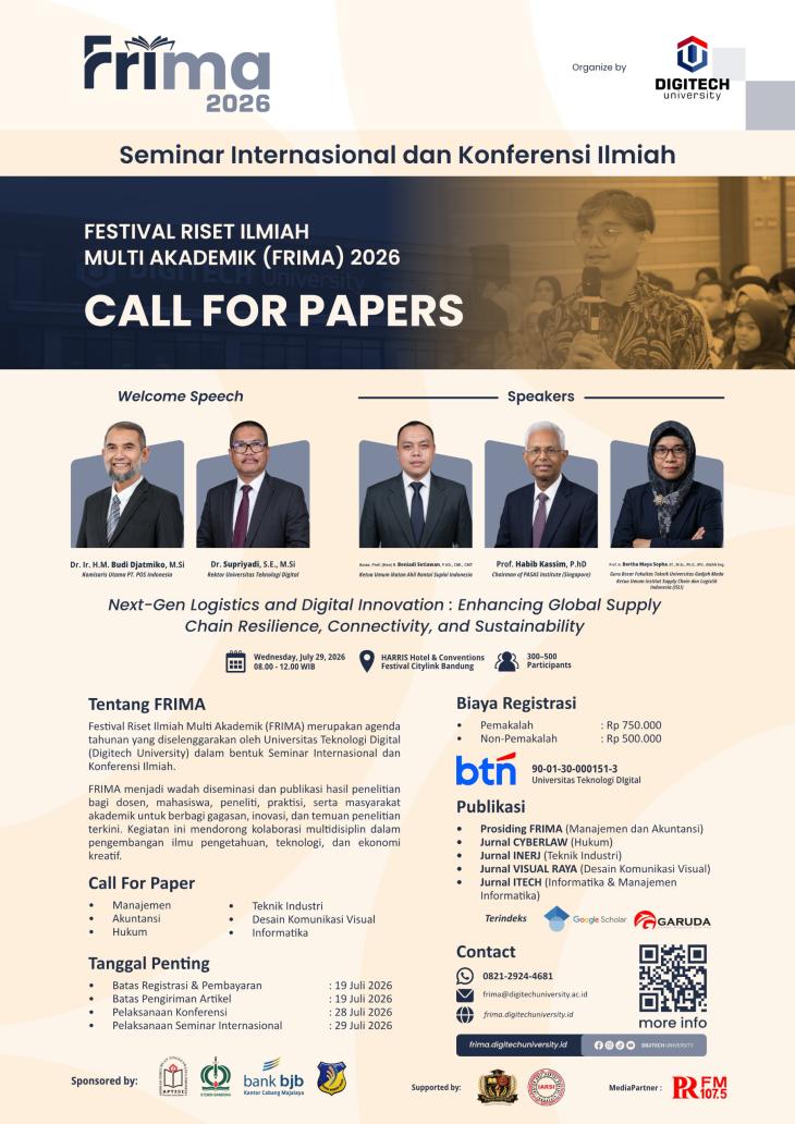 [CALL FOR PAPERS] Festival Riset Ilmiah Multi Akademik (FRIMA) 2026 – Universitas Teknologi Digital