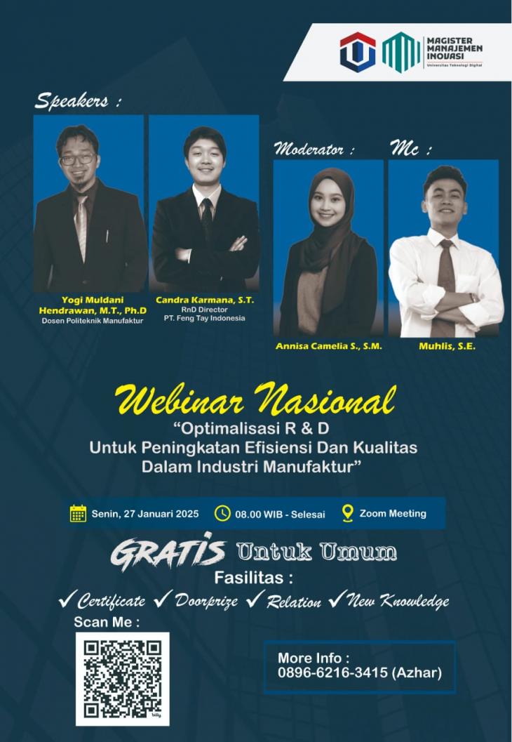 📢 WEBINAR NASIONAL 🎓 "Optimalisasi R&D untuk Peningkatan Efisiensi dan Kualitas dalam Industri Manufaktur" 🏭 💡